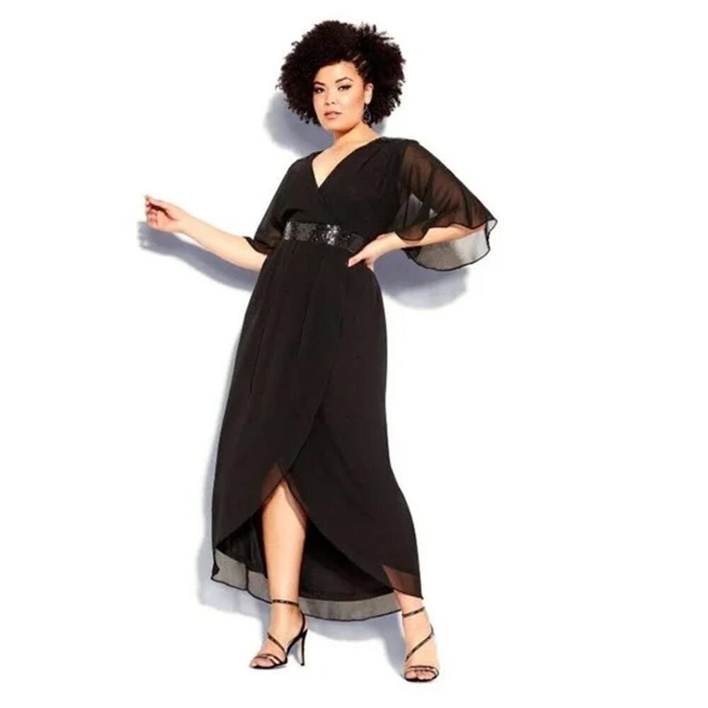 City Chic plus size black maxi dress v neck with sequins size 22